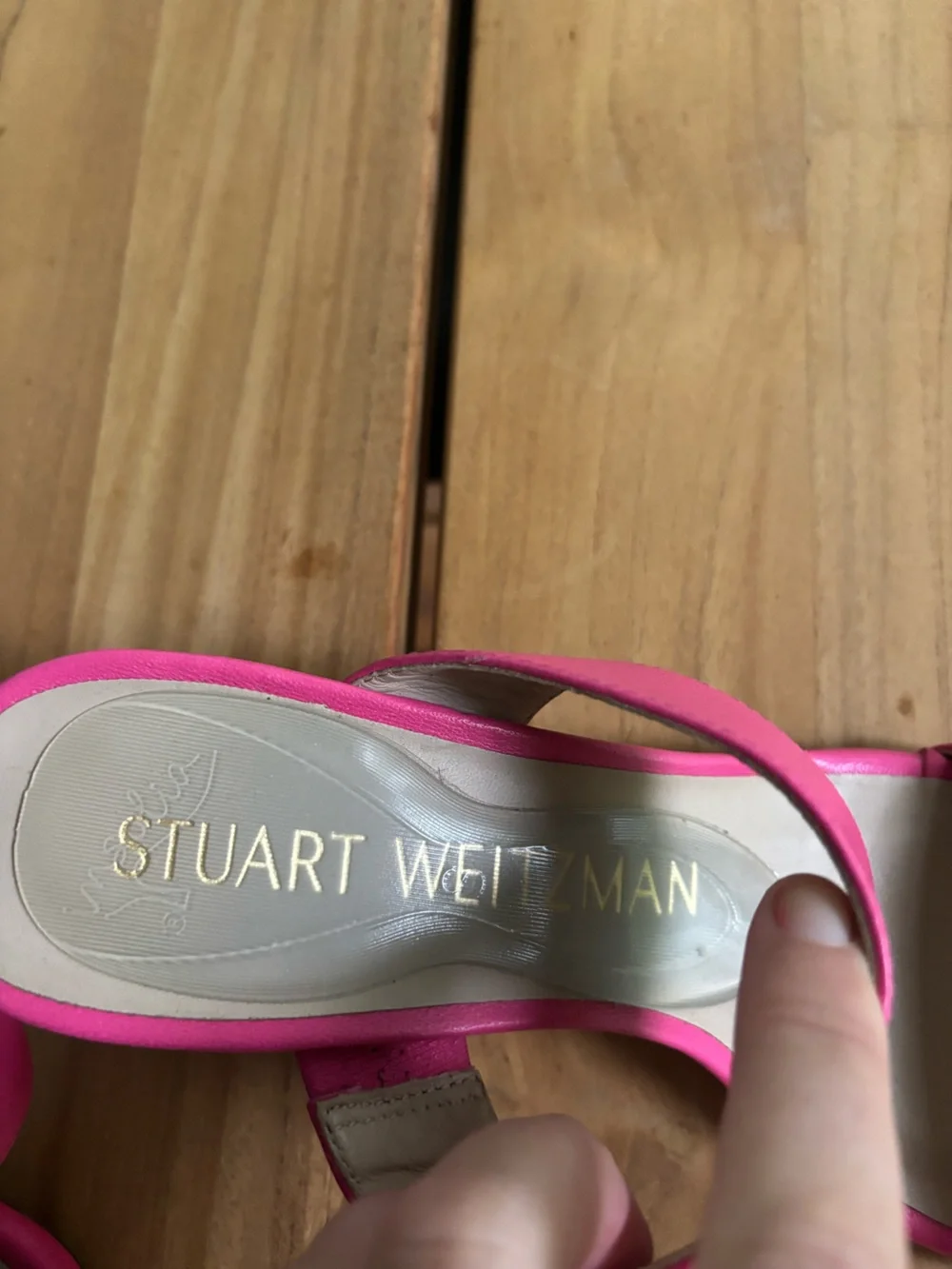 STUART WEITZMAN Kristal Napa Two Band Pink Sandals Heels Size 7.5